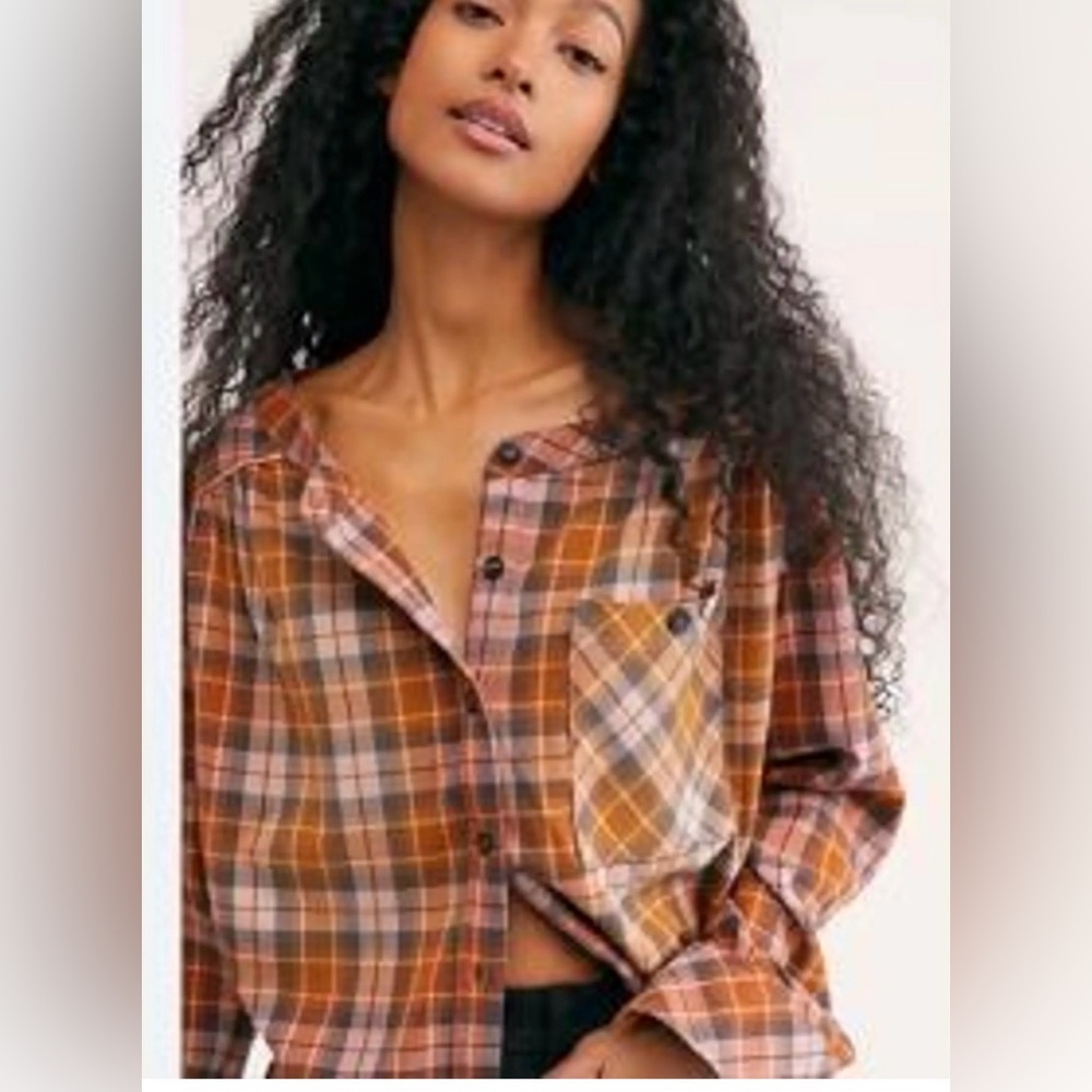 Free People Cozy Dream plaid flannel button-down shirt size M